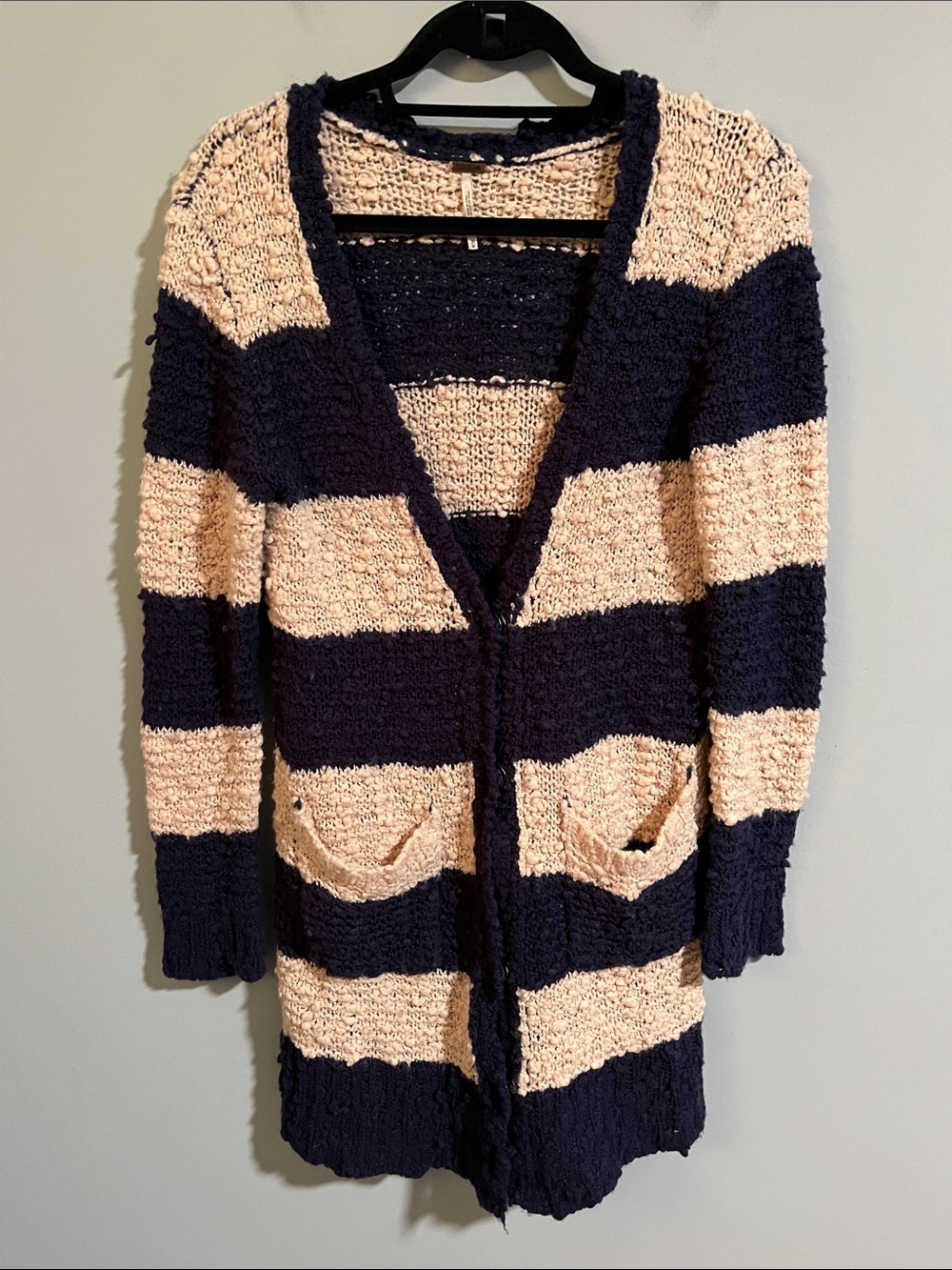 Free People Textured Striped Snap Front Wool Blend Cardigan